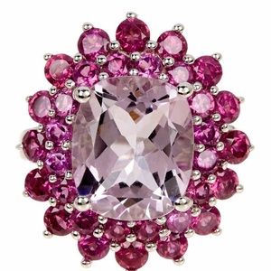Pink Amethyst and rhodolite starburst ring.
